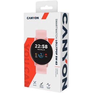 CANYON&nbsp;Lollypop SW-63, Smart watch, 1.3inches IPS full touch screen, Round watch, IP68 waterproof, multi-sport mode, BT5.0, compatibility with iOS and android, Pink, Host: 25.242.510.7mm, Strap: 20250mm, 45g