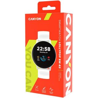 CANYON&nbsp;Lollypop SW-63, Smart watch, 1.3inches IPS full touch screen, Round watch, IP68 waterproof, multi-sport mode, BT5.0, compatibility with iOS and android, Silver white, Host: 25.242.510.7mm, Strap: 20250mm, 45g